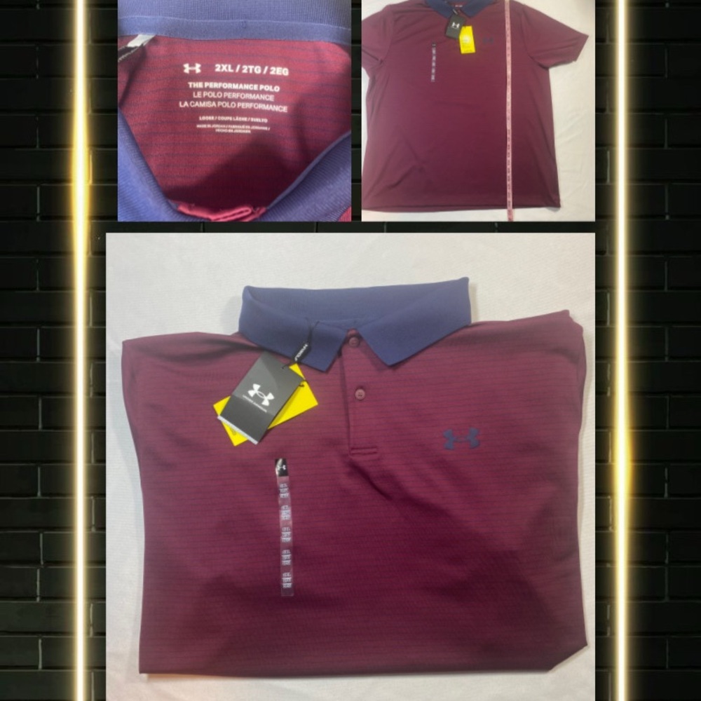 NWT Under Armour Men’s Performance Polo Dark Red Shirt Stripe Golf  • 2XL • $60